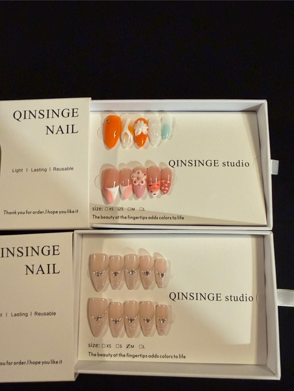 QINSINGE Nail Press-On Sets in Orange, Pink, Nude